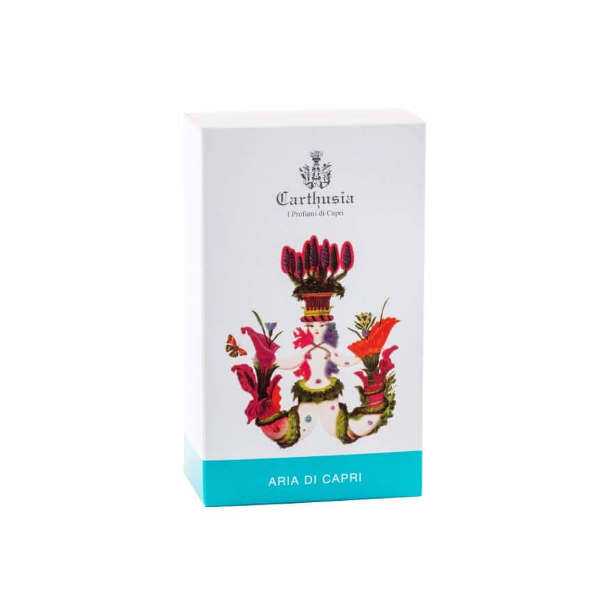 Aria di Capri Eau De Parfum by Carthusia, elegantly packaged with vibrant floral design.
