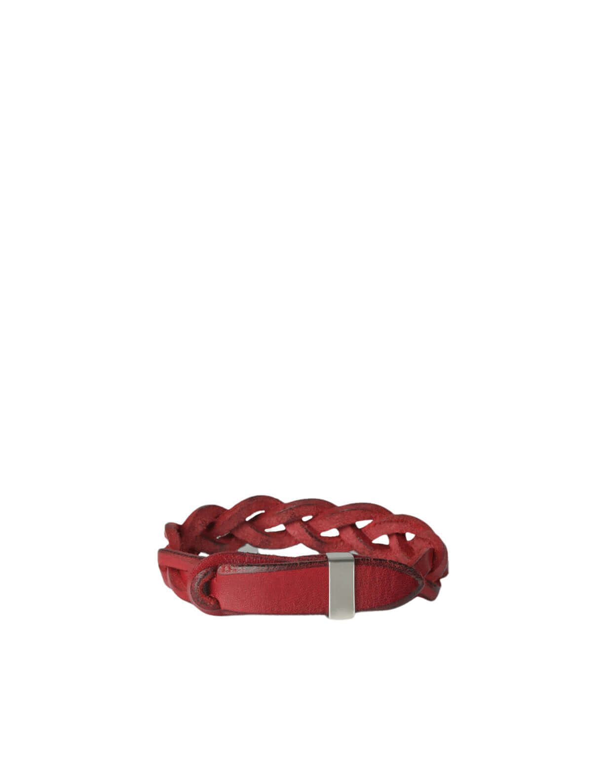 Bracciale Nobuckle Walk Rosso in cuoio con dettaglio argento lucido, elegante e made in Italy.