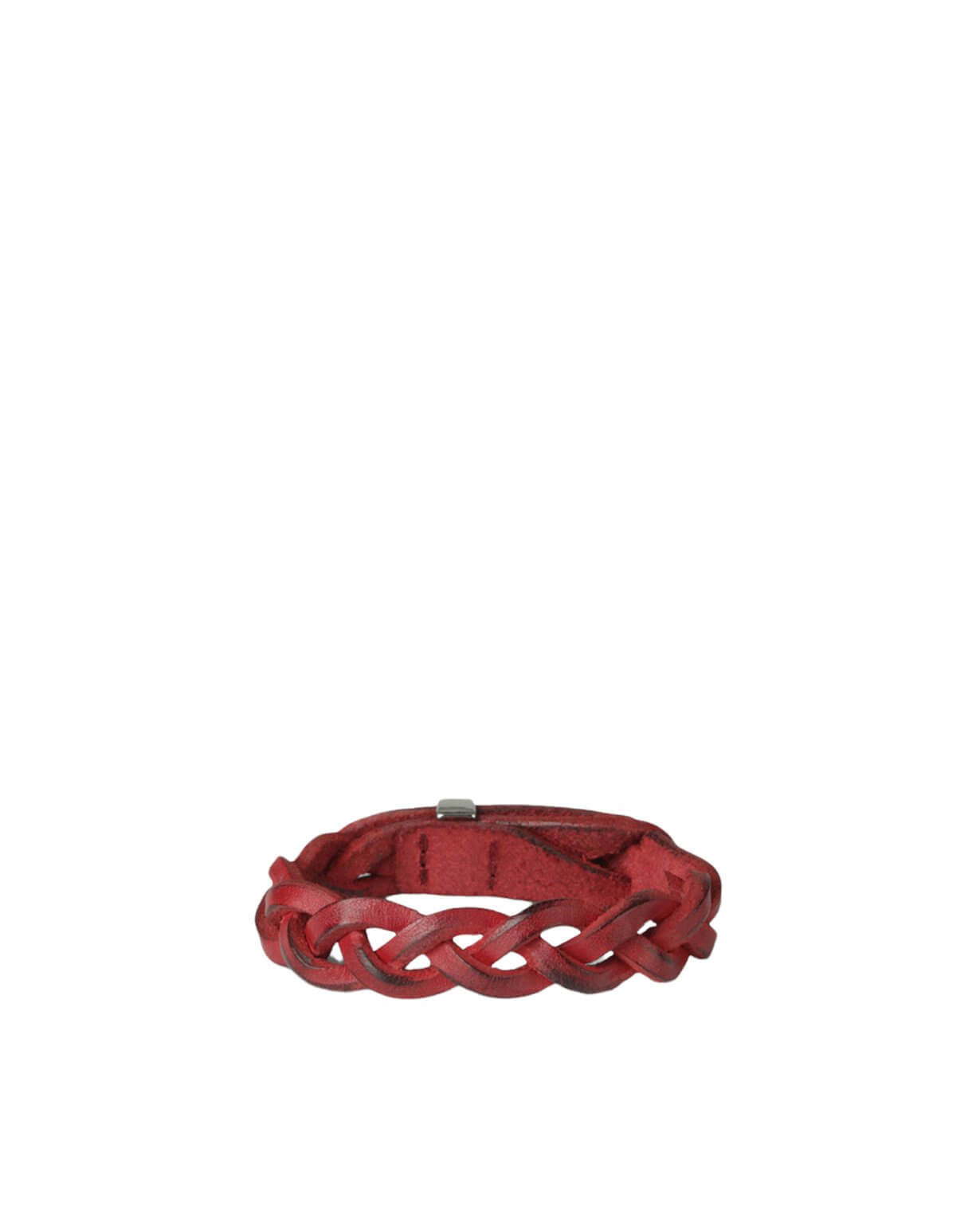 Bracciale Nobuckle Walk in cuoio rosso con dettaglio argento lucido, realizzato in Italia.