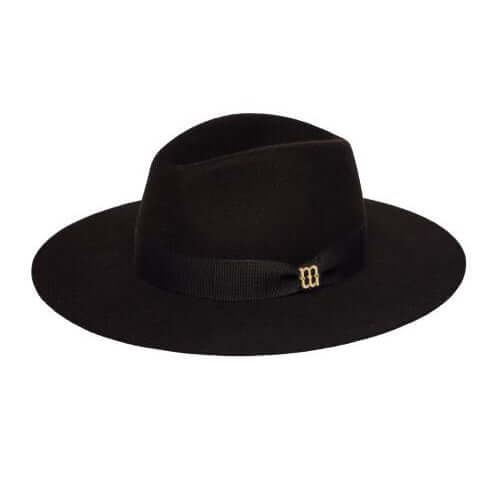 Cappello Indy Nero in lana nera con fiocco elegante e orlo di 8,5 cm, perfetto per look autunnali.