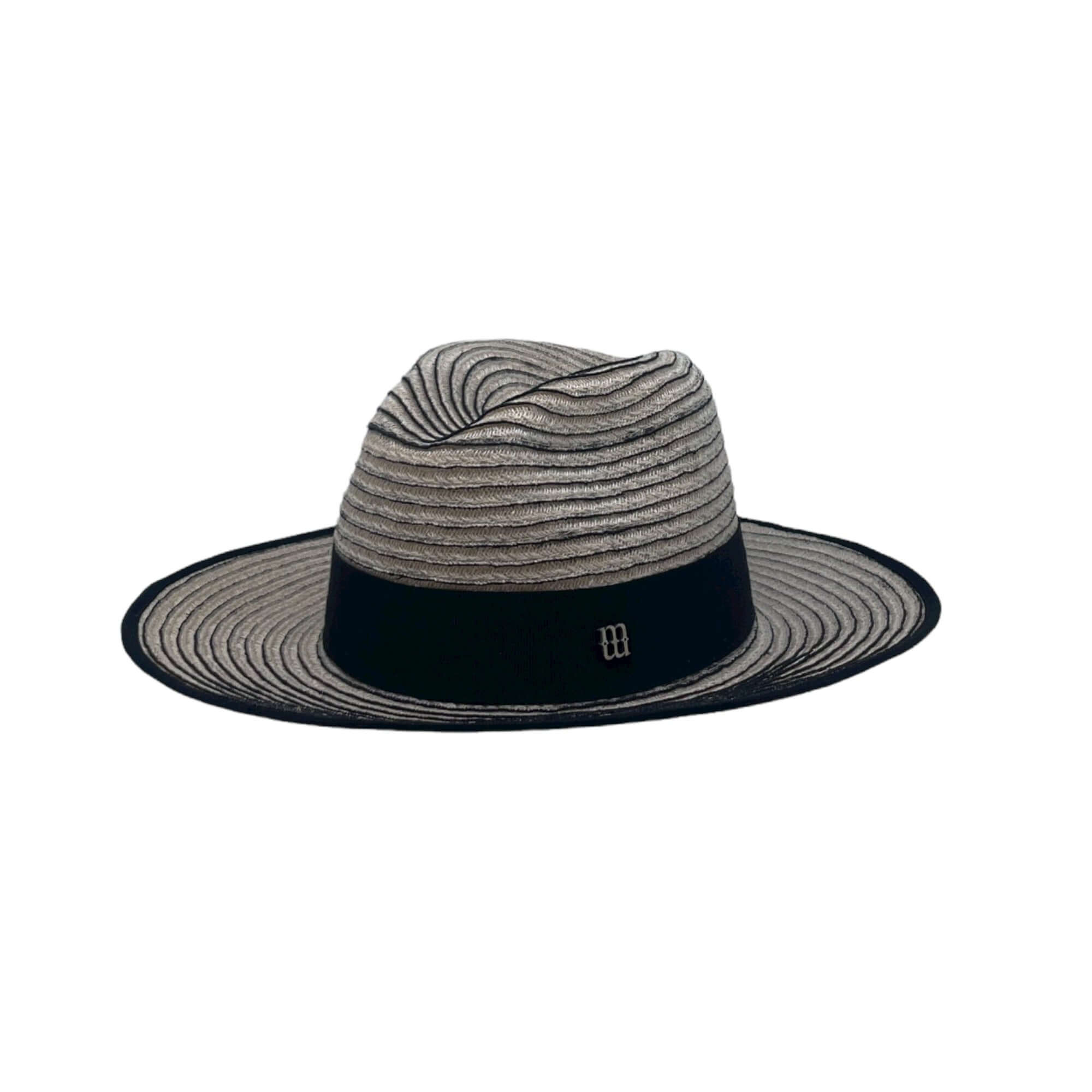 Cappello Righe Blu in paglia italiana, con righe a contrasto e nastro gros-grain blu, taglia 56, prodotto artigianale.