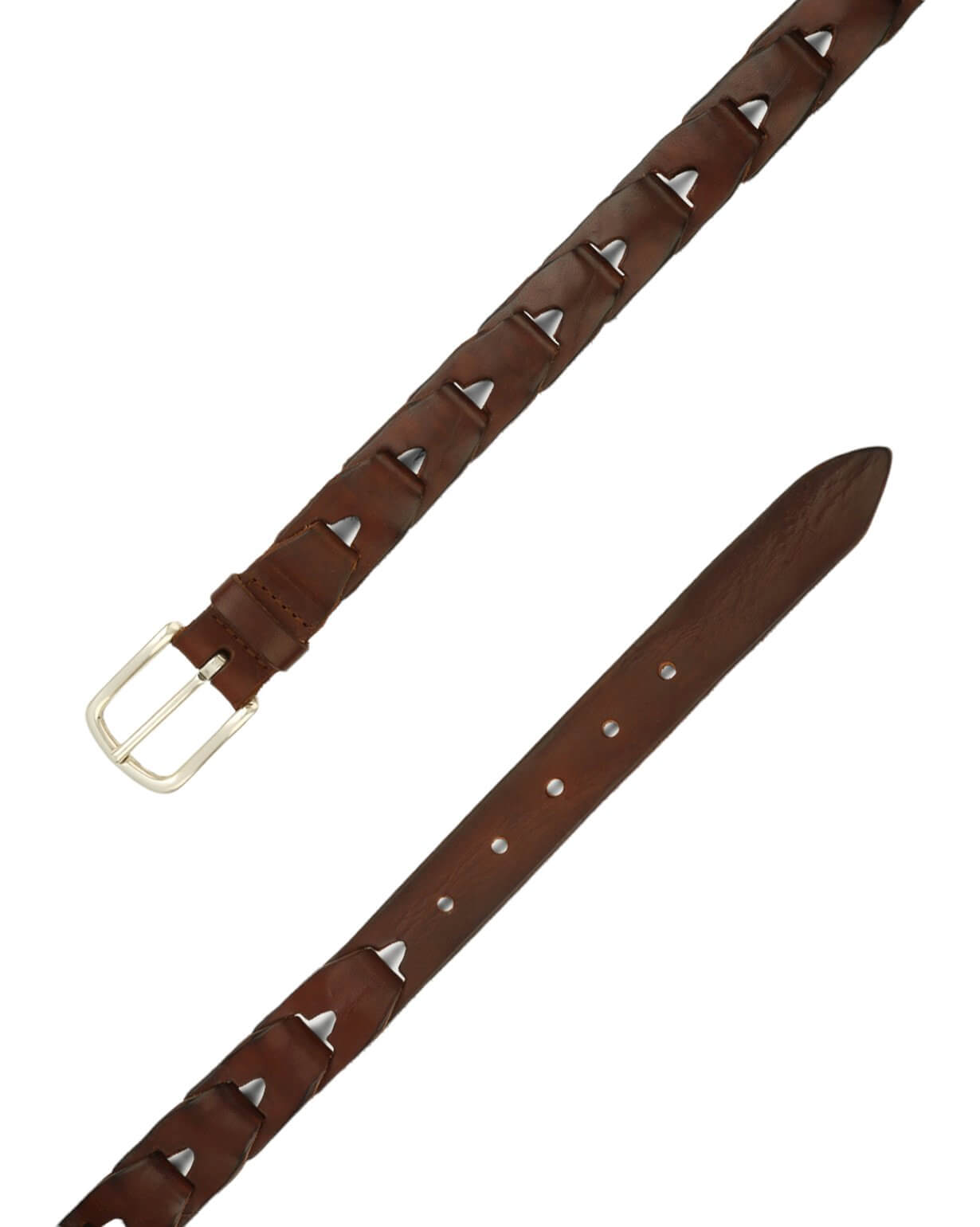 Cintura Bull in cuoio bruciato con fibbia argentata, h. 3 cm, design simil-catena, made in Italy.