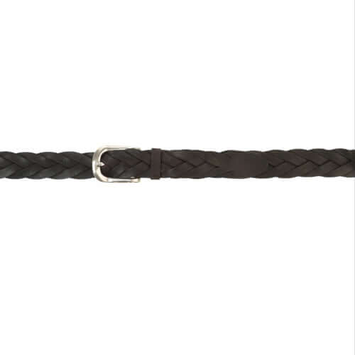 Cintura Cardiff in cuoio nero, altezza 2.5 cm, fibbia argento inglese, intreccio in cuoio, Made in Italy.
