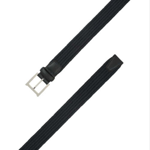 Cintura Elasticizzata Sailor in Tessuto Navy con fibbia palladio e dettagli in pelle, Made in Italy.