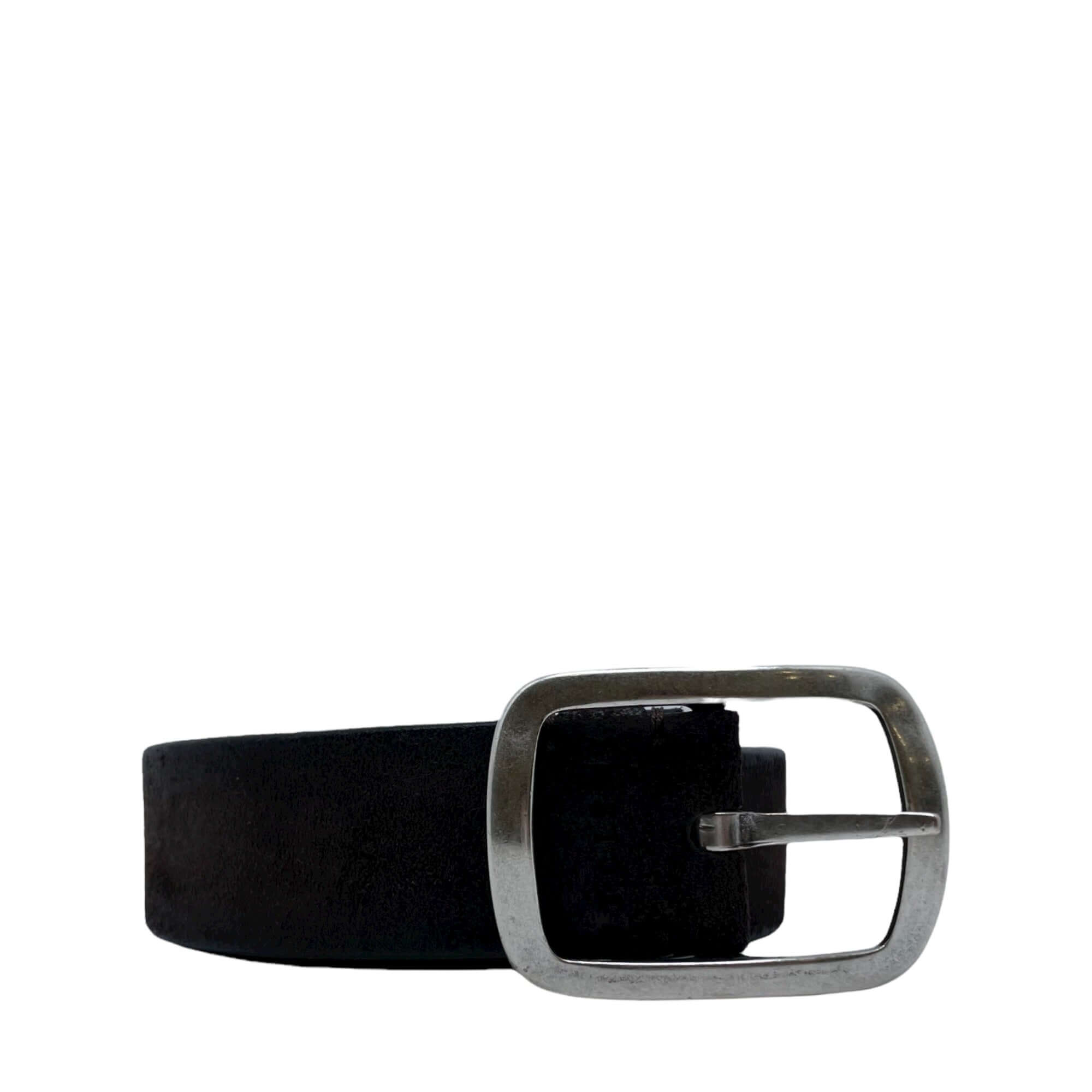 Cintura reversibile doppia in pelle nera con fibbia in nichel lucido, h. 3,5 cm, made in Italy