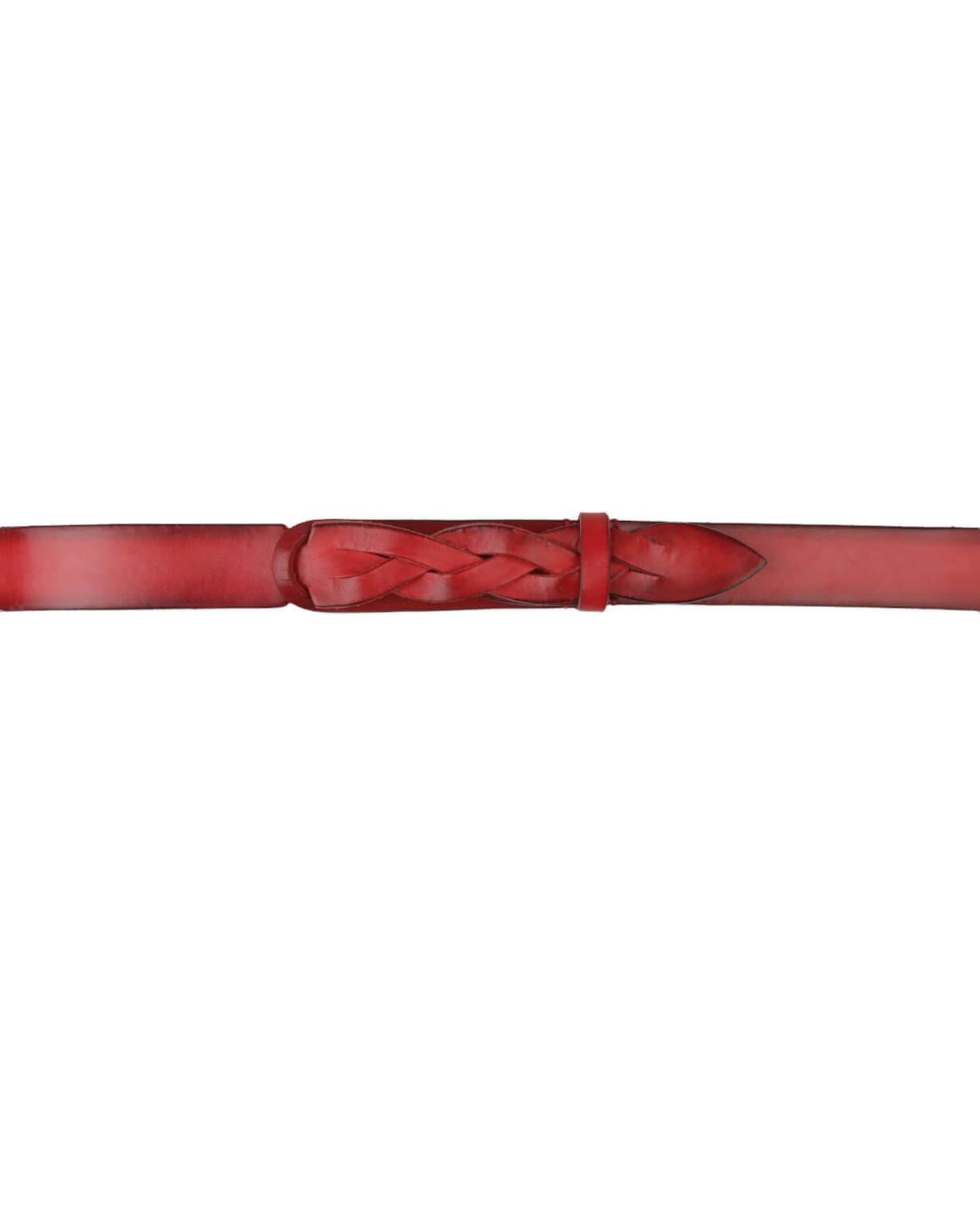 Cintura Nobuckle Dive in red leather, adjustable, 3 cm wide, woven tip, made in Italy, fits sizes 42 to 58.