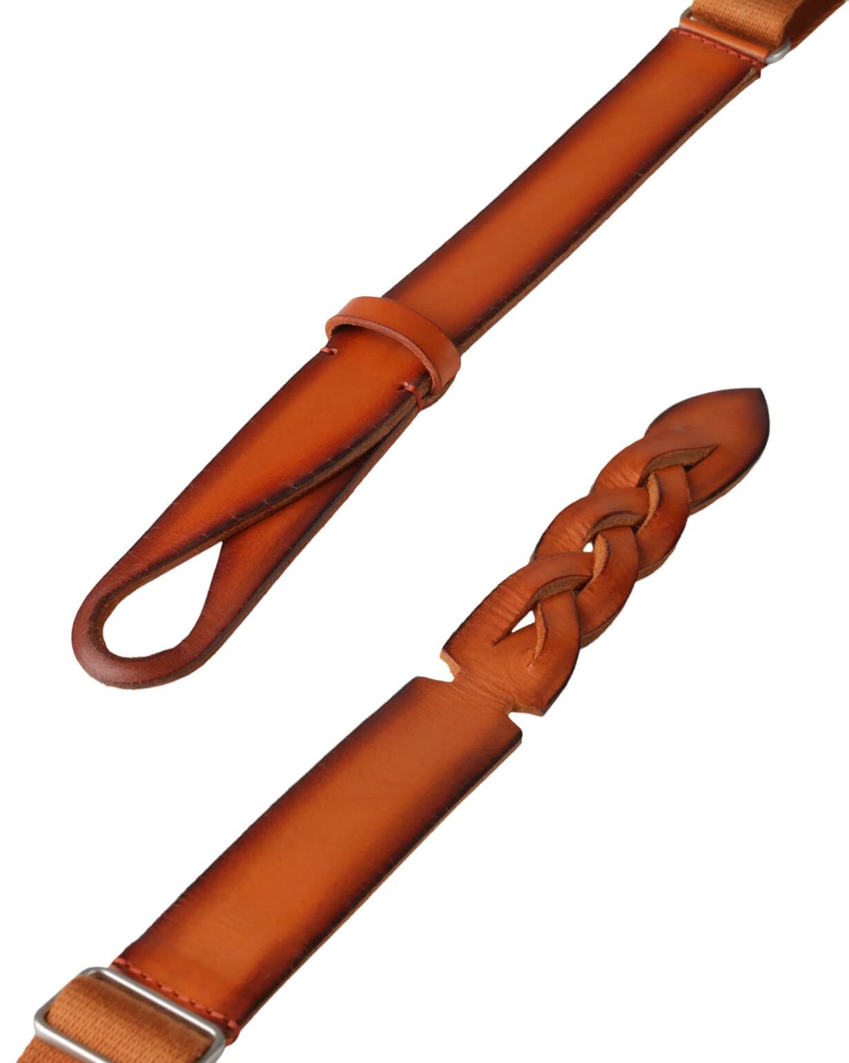 Cintura Nobuckle Dive: adjustable braided leather belt with nickel finish, made in Italy, fits sizes 42-58.