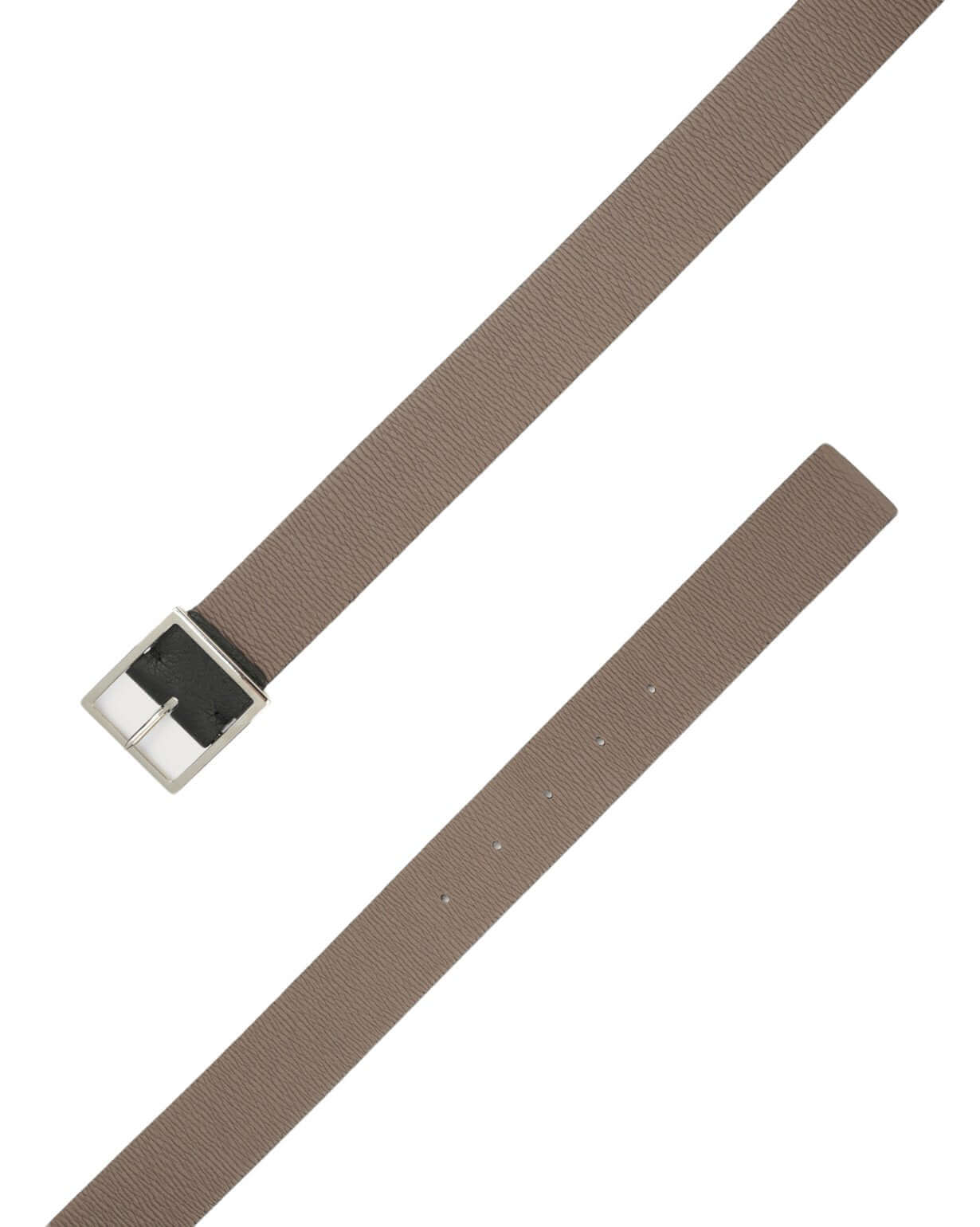 Cintura Reversibile Micron Double in Pelle Martellata nero/fango con fibbia nichel lucido, made in Italy.