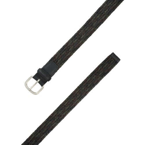 Cintura sportiva intrecciata in pelle verde con fibbia palladio, h. 3,5 cm, elasticizzata, made in Italy.