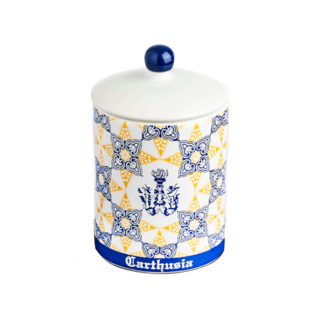 Collezione Ceramica Giallo Candela: portacandela in ceramica decorata a mano di Carthusia.