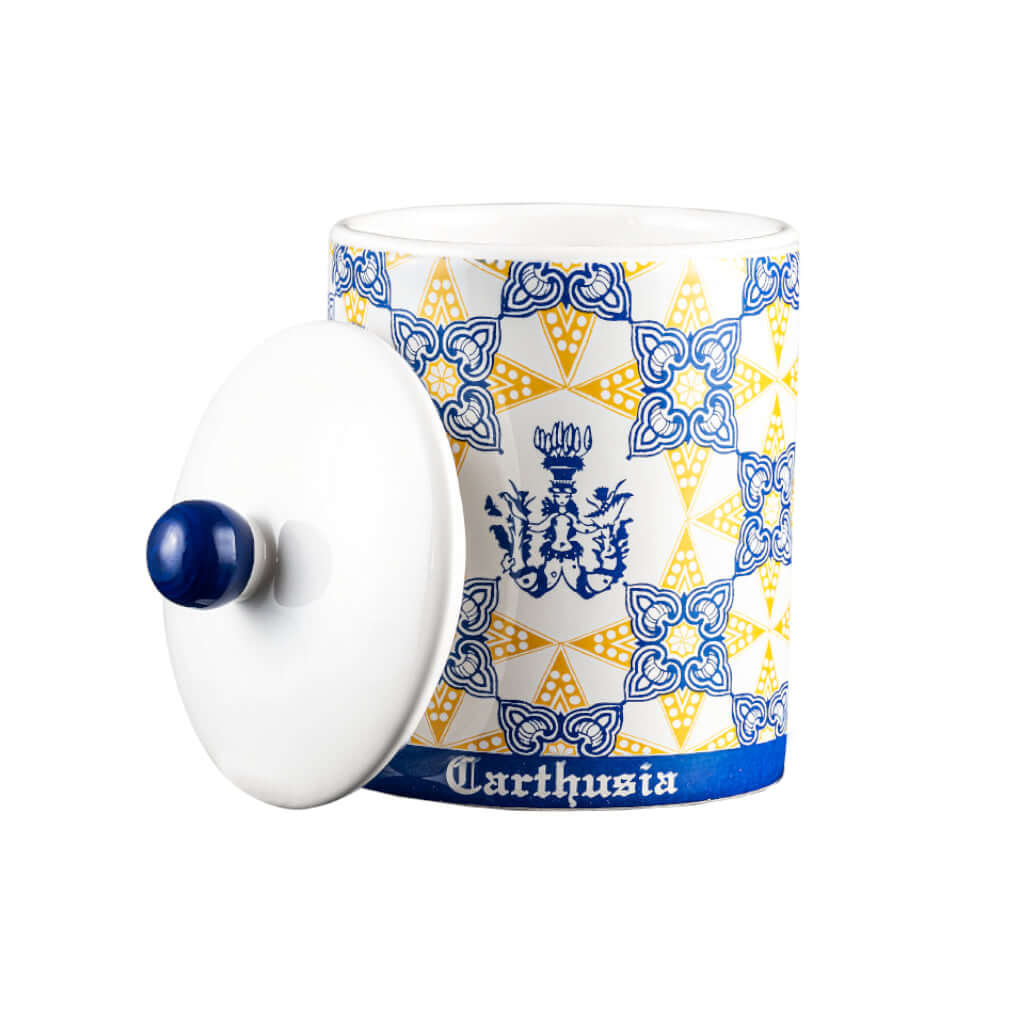 Collezione Ceramica Giallo Candela by Carthusia, decorative ceramic container with lid, handmade fragrance holder.