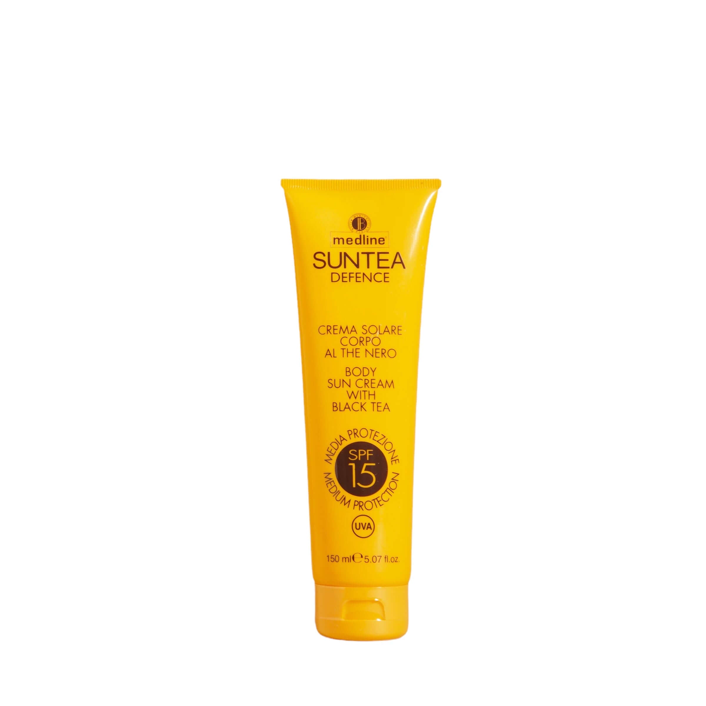 Crema Solare Corpo al The Nero SPF 15, protezione solare ad ampio spettro, 150 ml.