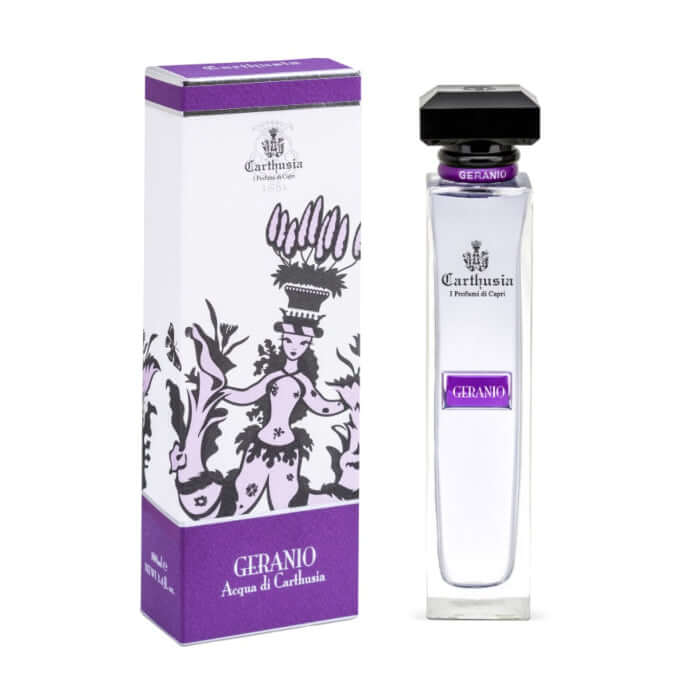 Geranio Acqua Profumata by Carthusia, elegant fragrance with notes of geranium, cedar, and white musk in a 100 ml bottle.