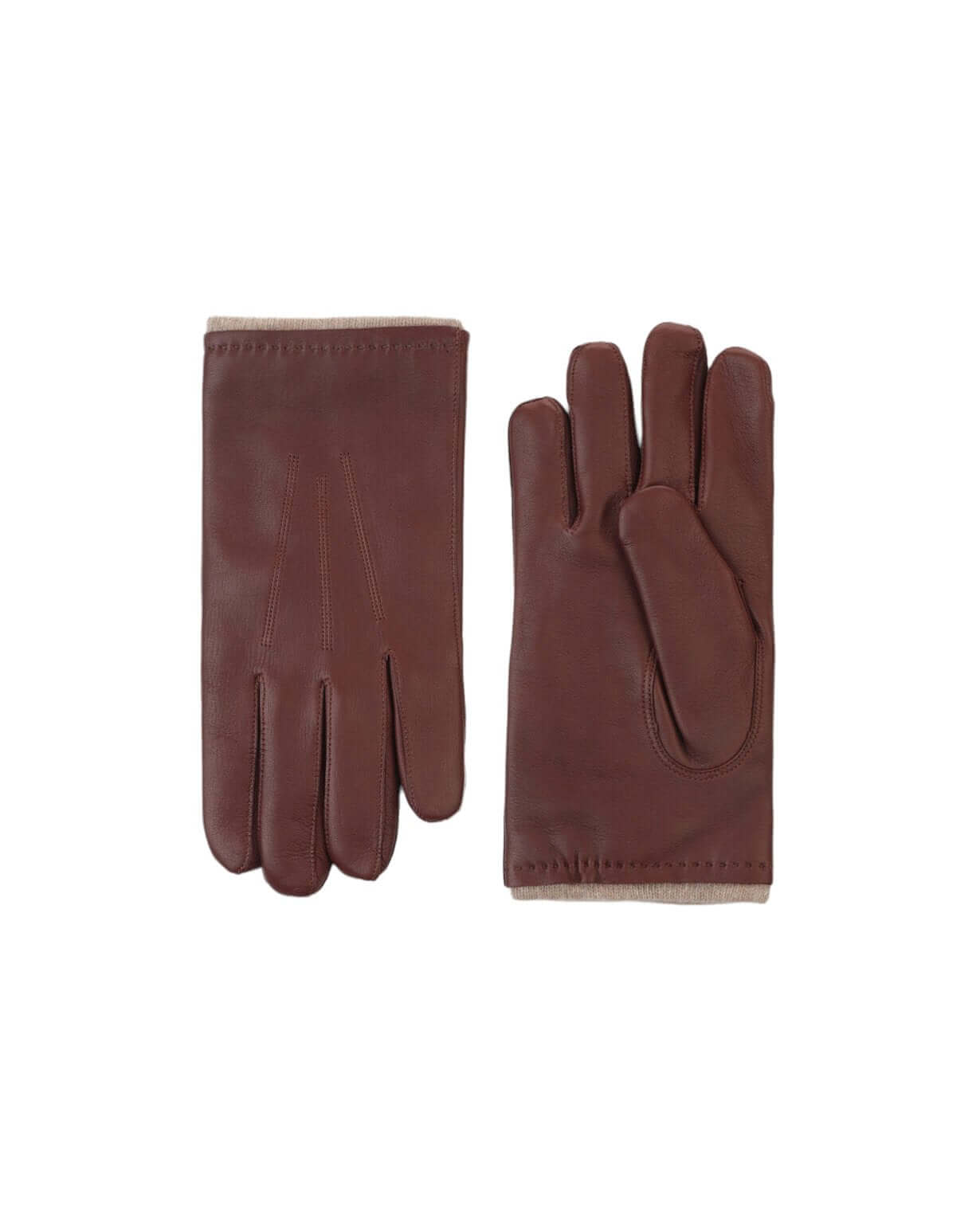 Guanti Nappa Flake Brandy in pelle con fodera in cashmere e lana, made in Italy.