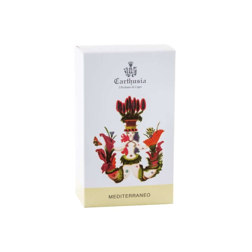 Carthusia Mediterraneo Eau De Parfum box featuring vibrant designs, capturing the essence of Capri. 100 ml.