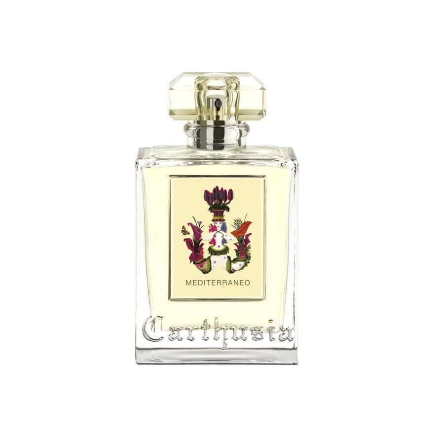 Mediterraneo Eau De Parfum bottle showcasing lemon leaf and green tea notes, evoking the essence of Capri.
