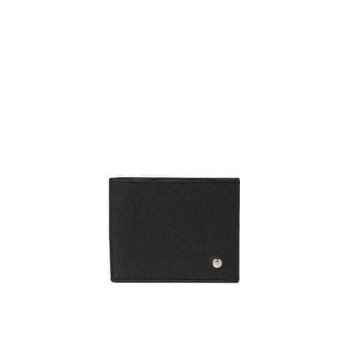 Portafoglio Micron in Pelle nera, misura 11,5x9 cm, otto scomparti per carte, made in Italy.