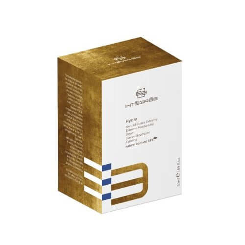 Siero Idratante Extreme, box packaging with gold accents, hydrating serum for youthful and luminous skin.