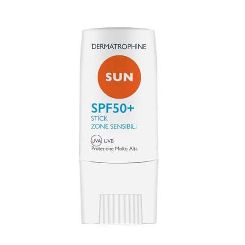 Stick solare SPF 50+ per zone sensibili, alta protezione, si assorbe facilmente, ideale per il viso.
