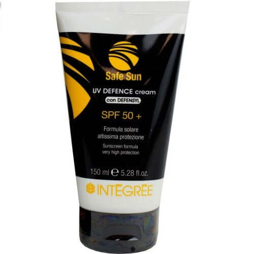 Safe Sun UV Defence Cream SPF 50+ for high UV protection, 150 ml tube, suitable for sun-sensitive skin.
