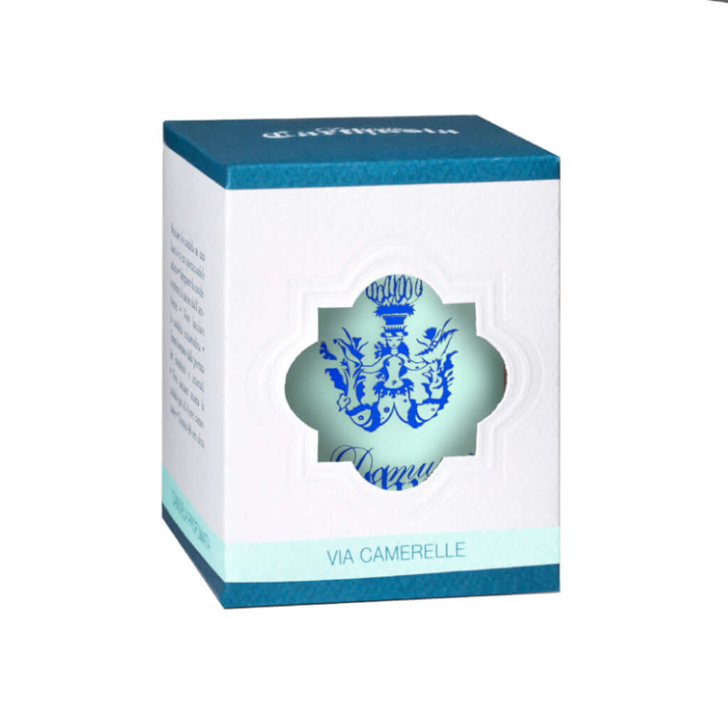 Via Camerelle scented candle box with Carthusia logo, perfect for home fragrance and decoration.